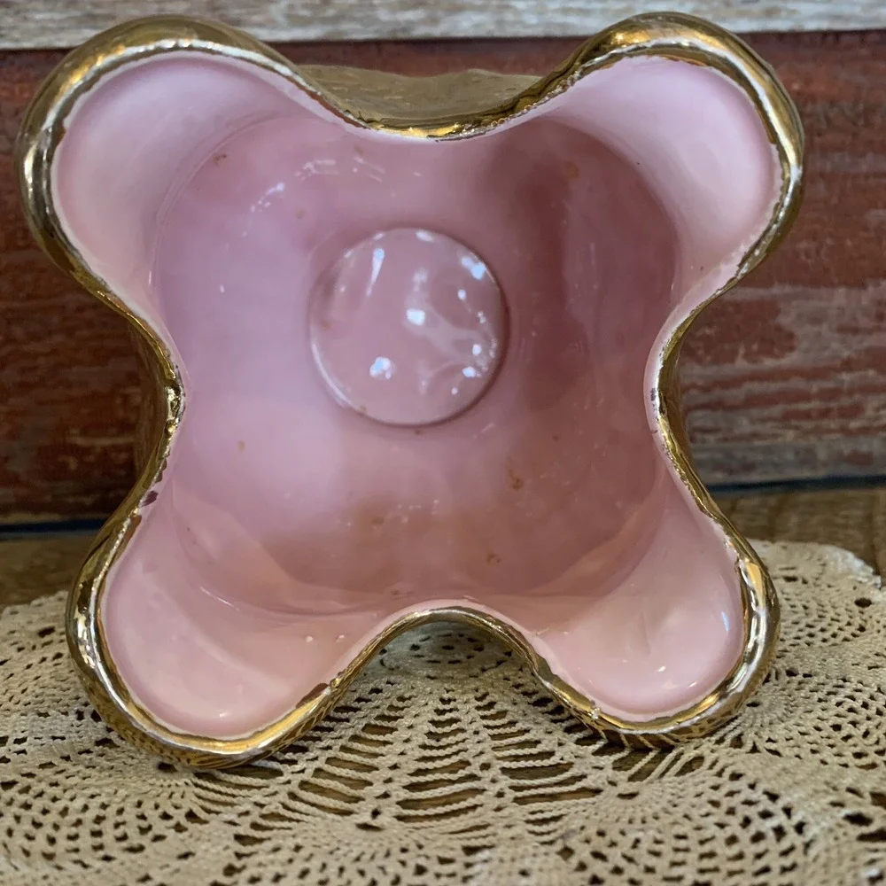 Hollywood Regency Vase MCM Dripping 22K Gold Pink Made in USA stamped  READ - Picture 2 of 12